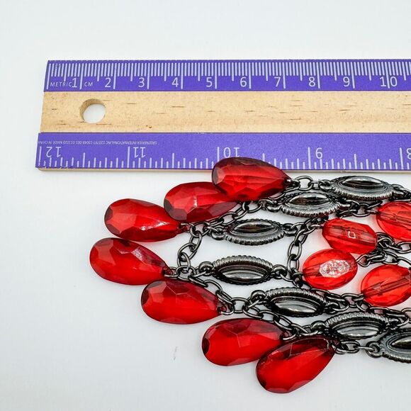 Vintage Parure Blood Red Teardrop Necklace Earrings Set Vampire Glam Bling Drape - Picture 12 of 12